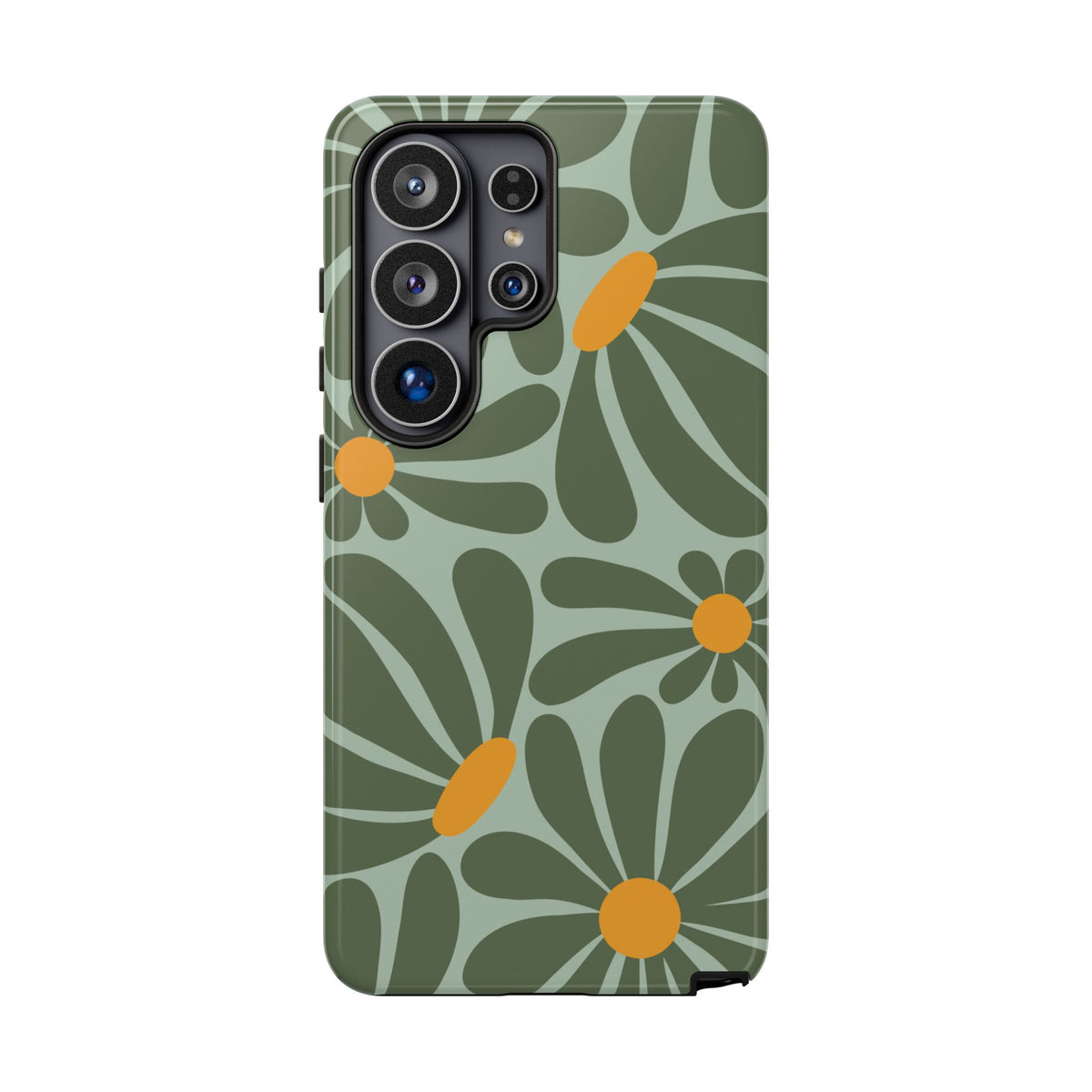 Retro Green Daisy Pattern Phone Case - Green Phone Case - Samsung Galaxy S26 Ultra / Glossy
