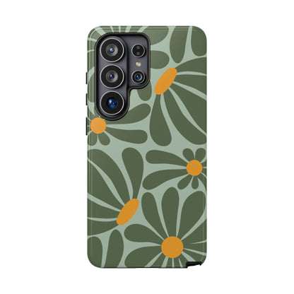 Retro Green Daisy Pattern Phone Case - Green Phone Case - Samsung Galaxy S26 Ultra / Glossy