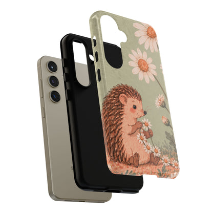 Whimsical Sage Green Hedgehog and Daisy Chain Phone Case - Green Phone Case