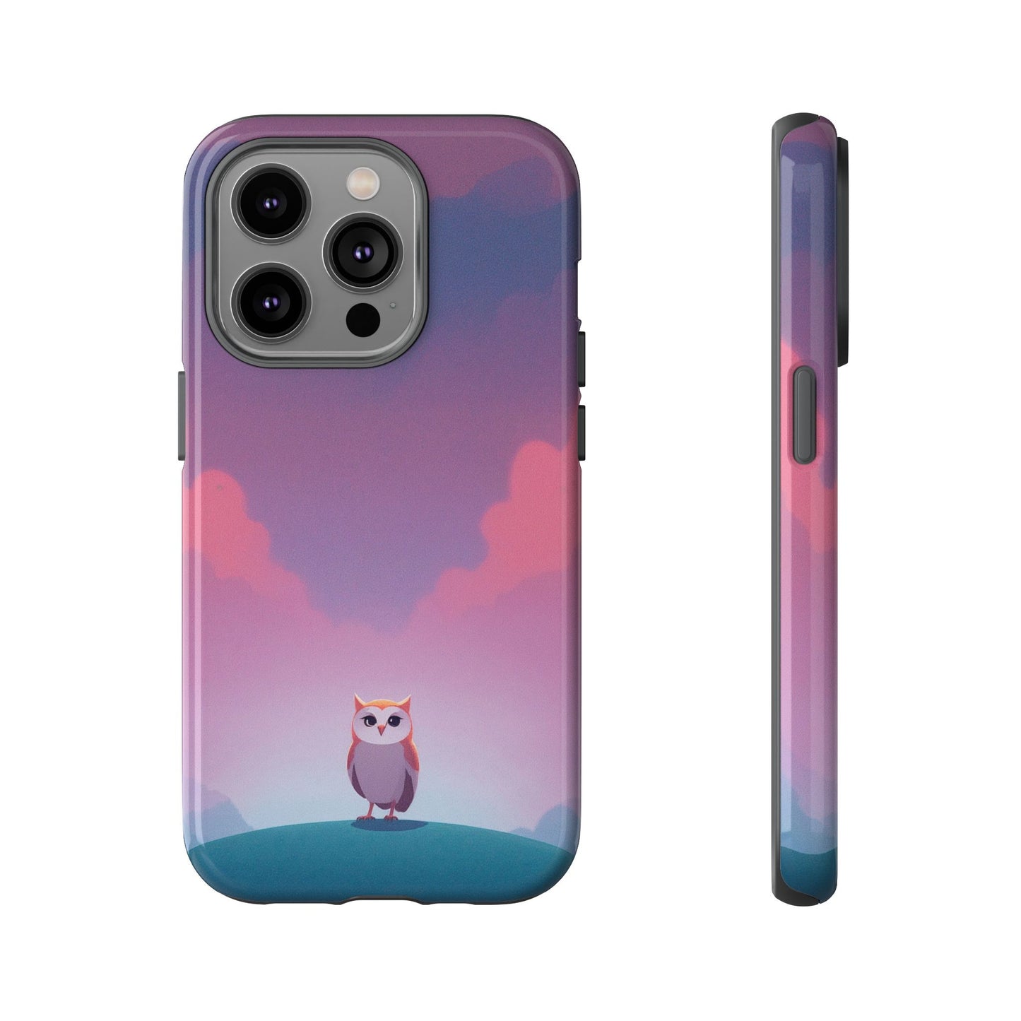 iPhone 14 Pro / Glossy Phone Case - Watercolour Owl & Cloud Design Phone Case