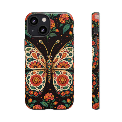 Vibrant Terracotta and Teal Calavera Butterfly Phone Case - Multicolor Phone Case - iPhone 13 Mini / Glossy