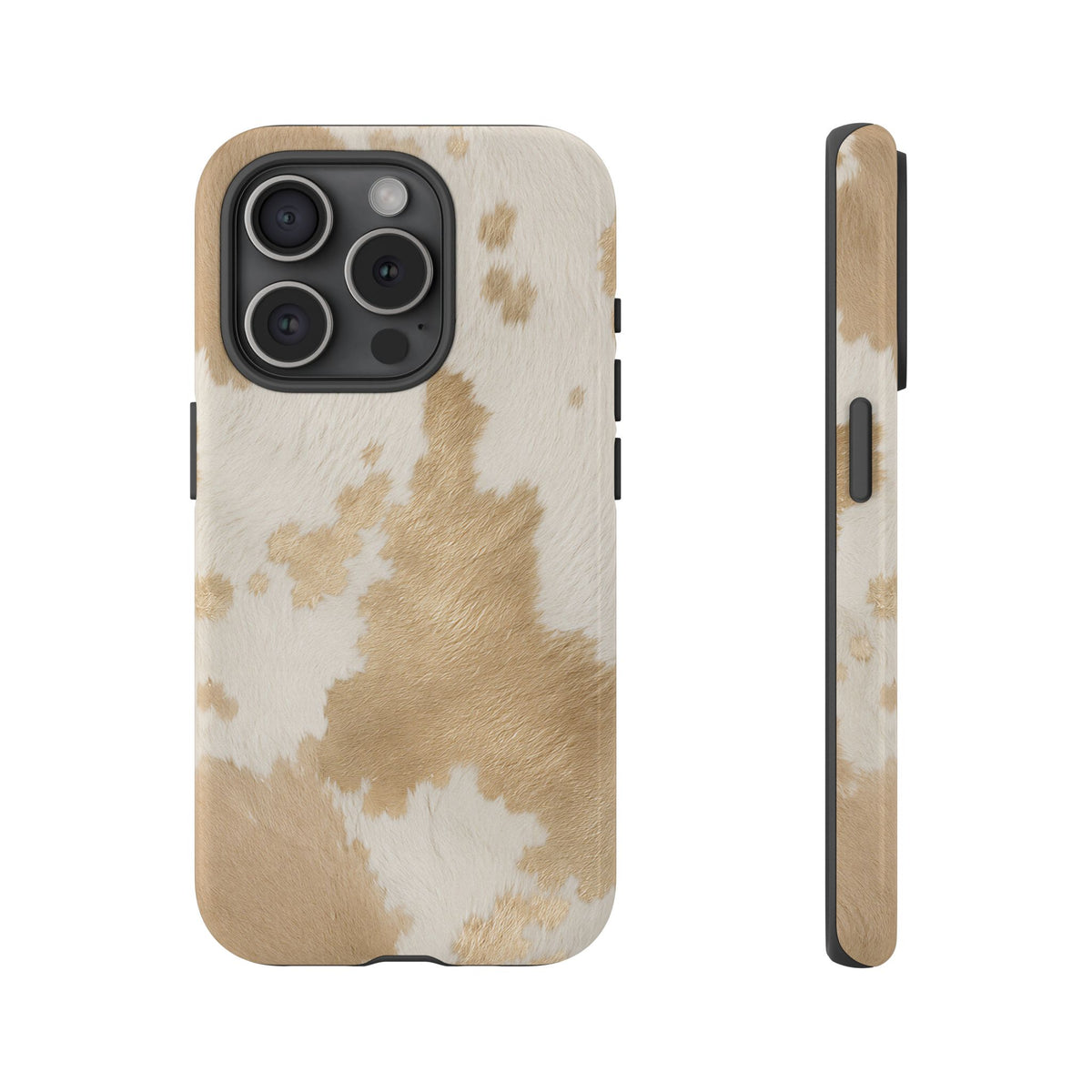 Elegant Champagne Cow Print Phone Case - Beige Phone Case - iPhone 15 Pro / Glossy