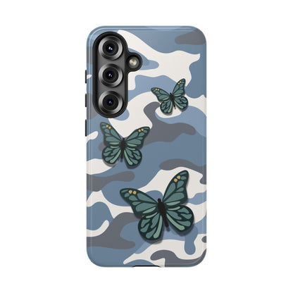 Samsung Galaxy S25 / Glossy Phone Case - Light Blue Butterfly Camo Phone Case