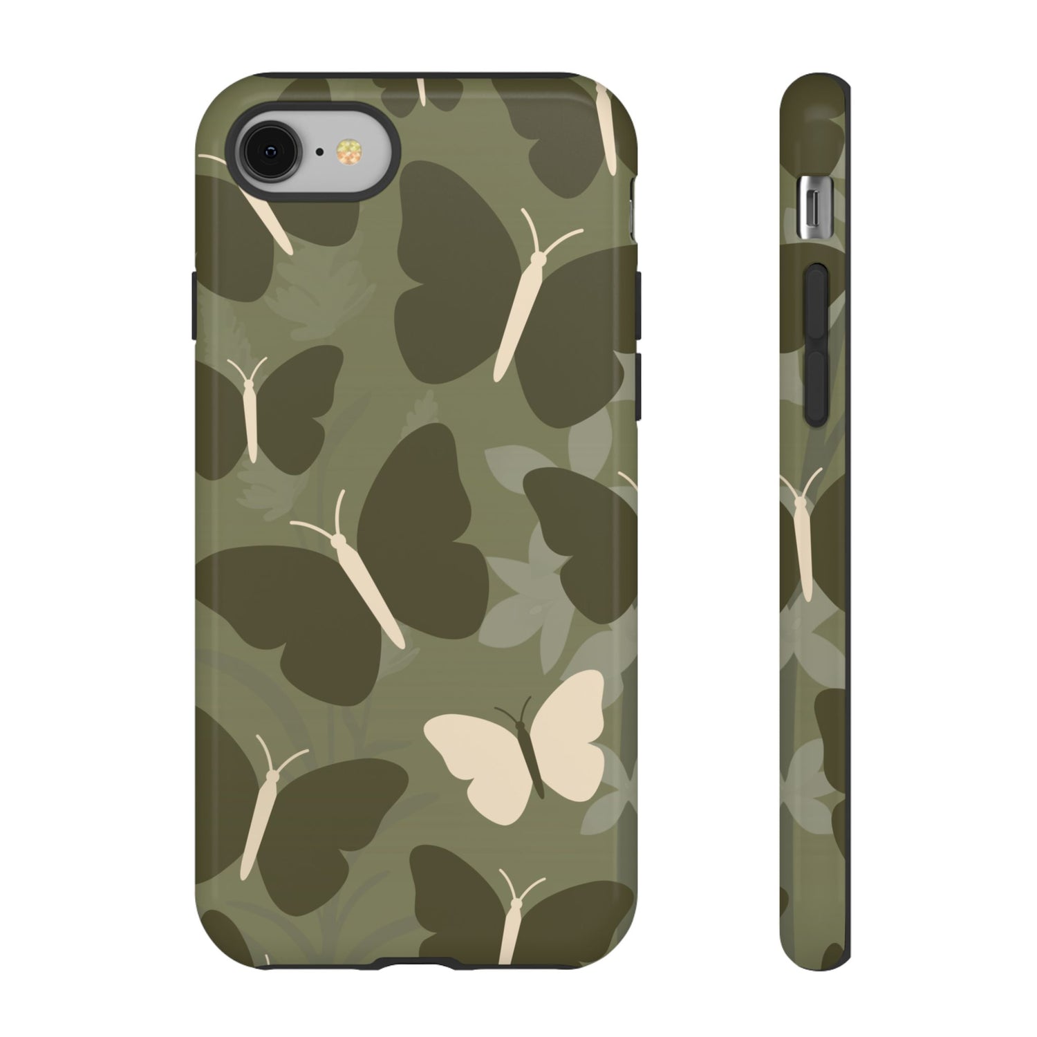 iPhone 8 / Glossy Phone Case - Minimalist Olive Green Butterfly Pattern Phone Case