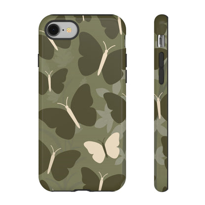 iPhone 8 / Glossy Phone Case - Minimalist Olive Green Butterfly Pattern Phone Case