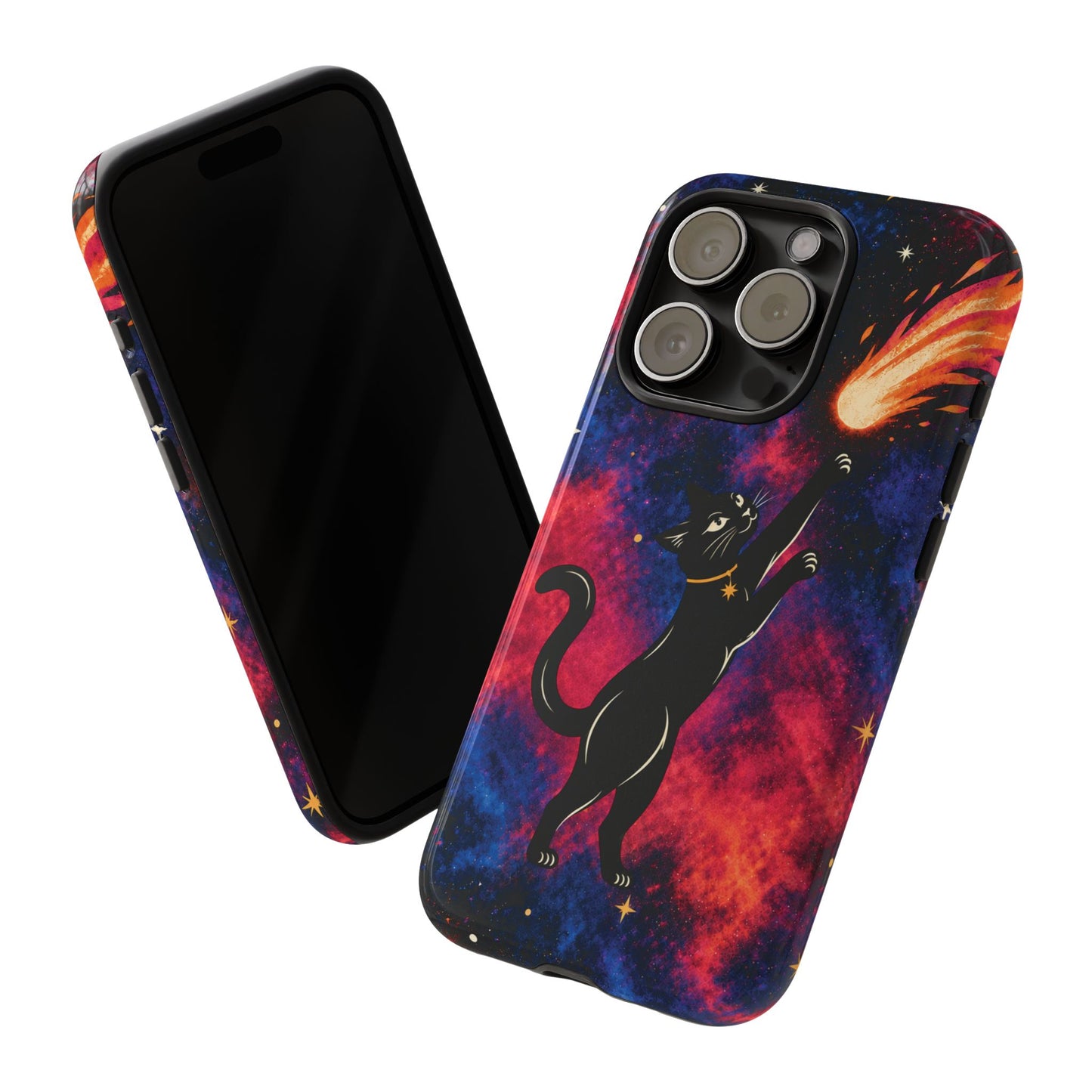 Whimsical Multicolour Celestial Black Cat Phone Case
