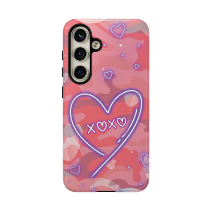Love Heart Neon Camo Phone Case - Pink Phone Case - Samsung Galaxy S24 / Glossy