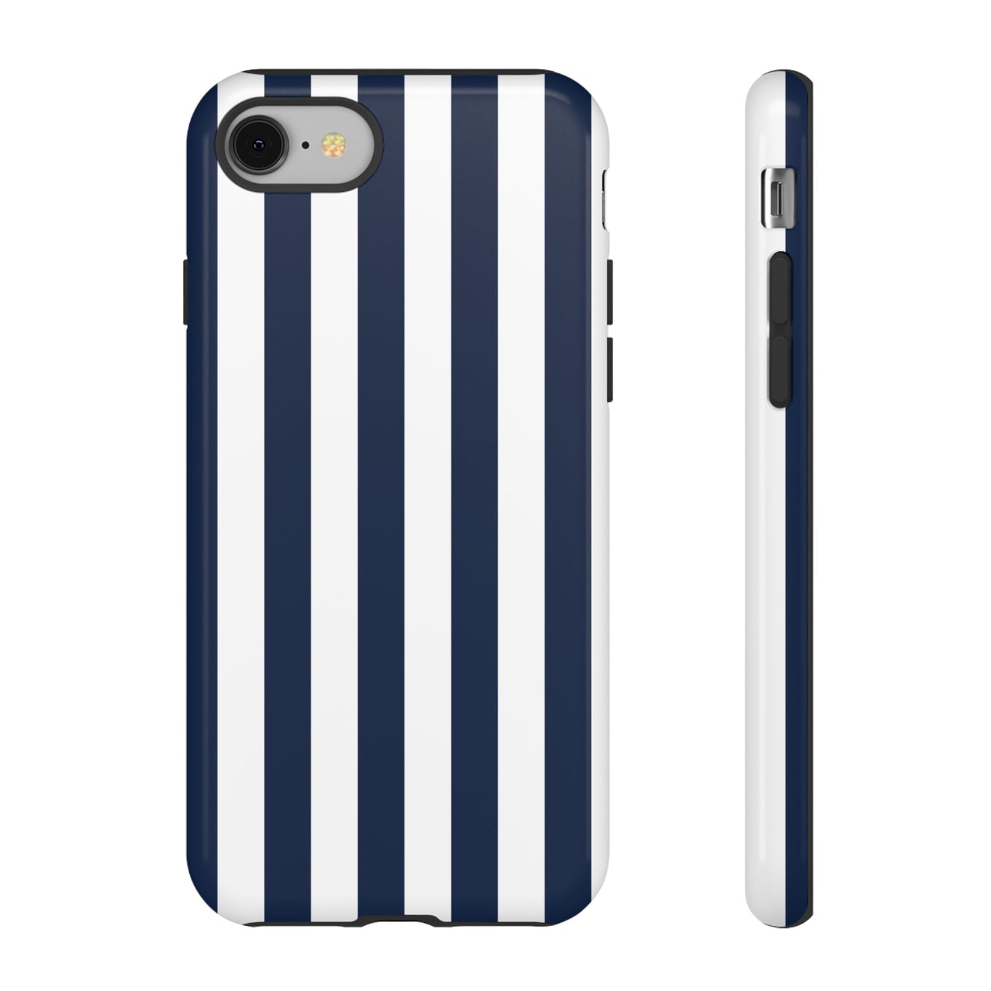 iPhone 8 / Glossy Phone Case - Simple Dark Blue & White Stripe Pattern Phone Case
