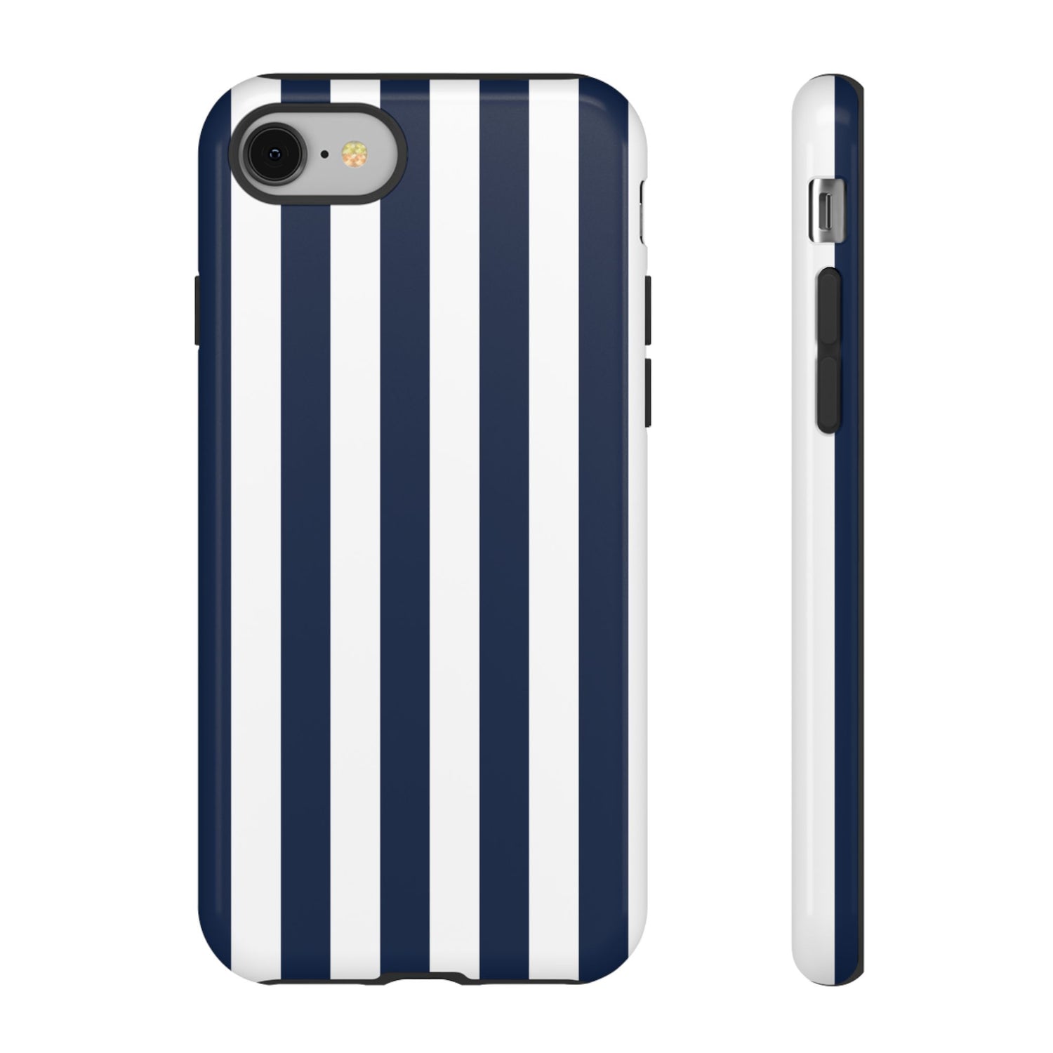 iPhone 8 / Glossy Phone Case - Simple Dark Blue & White Stripe Pattern Phone Case
