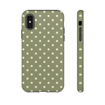 iPhone X / Glossy Phone Case - ’Green & White Dot Pattern’ Phone Case