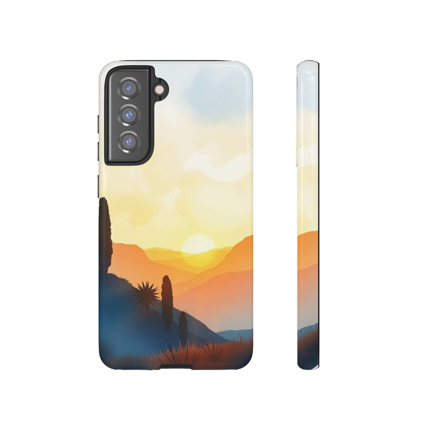 Samsung Galaxy S21 FE / Glossy Phone Case - Watercolour Sunset Design Phone Case