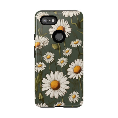 Boho Chic Daisies Floral Pattern "White & Green" Phone Case