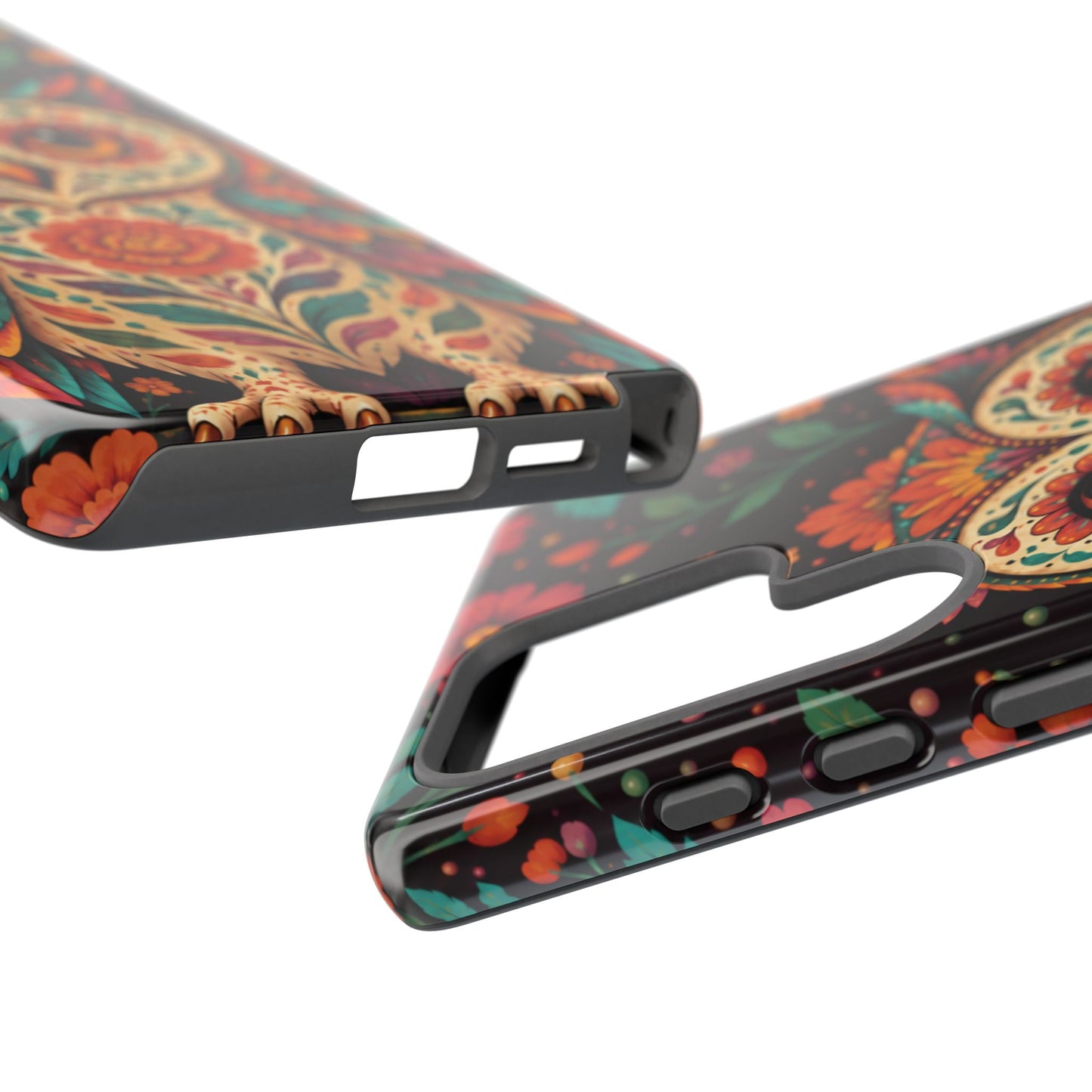 Vibrant Terracotta and Teal Calavera Owl Phone Case - Multicolor Phone Case