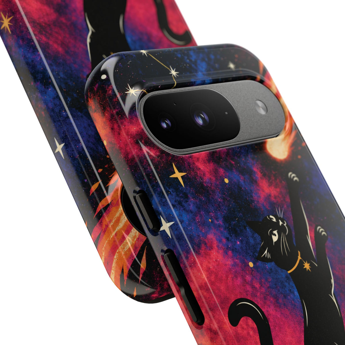 Whimsical Multicolour Celestial Black Cat Phone Case