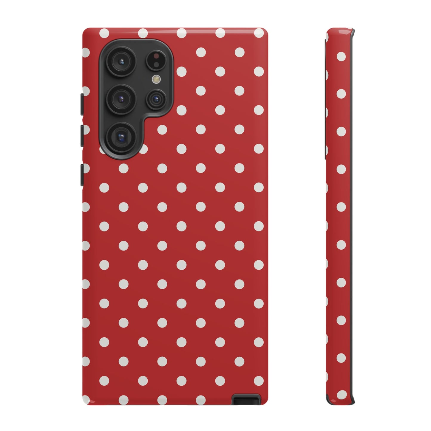 Samsung Galaxy S22 Ultra / Glossy Phone Case - Red with White Dot Pattern Phone Case