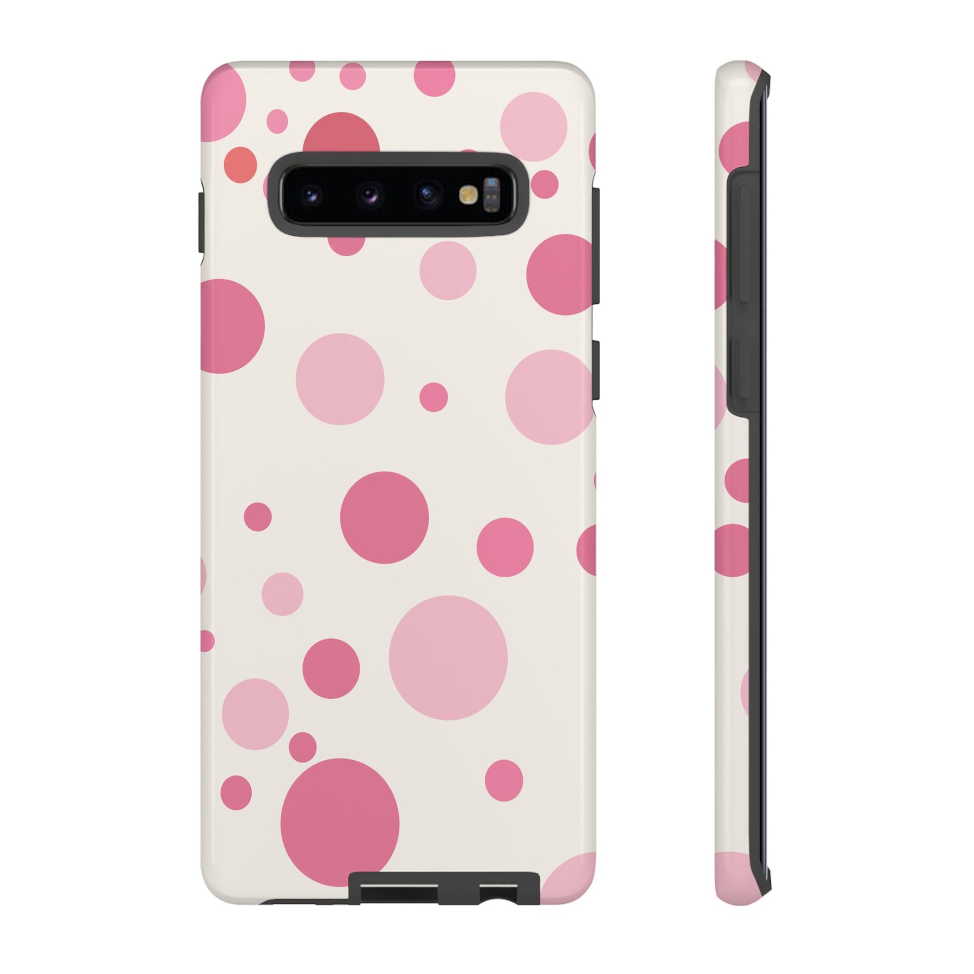 Samsung Galaxy S10 Plus / Glossy Phone Case - ’Bold White with Pink Dot Pattern’ Phone Case