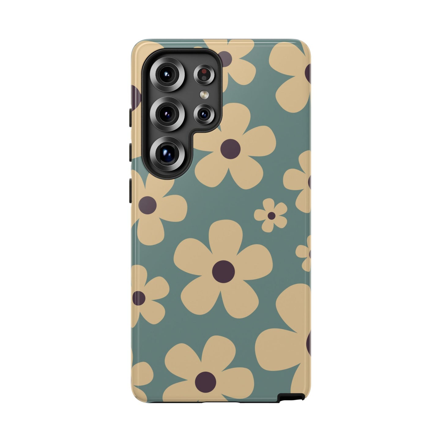 Samsung Galaxy S25 Ultra / Glossy Phone Case - Cute Blue & Cream Daisy Pattern Phone Case