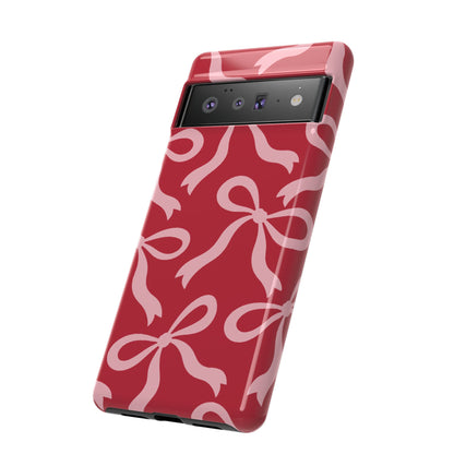 Bold Raspberry Red and Blush Pink Bow Pattern Phone Case - Red Phone Case