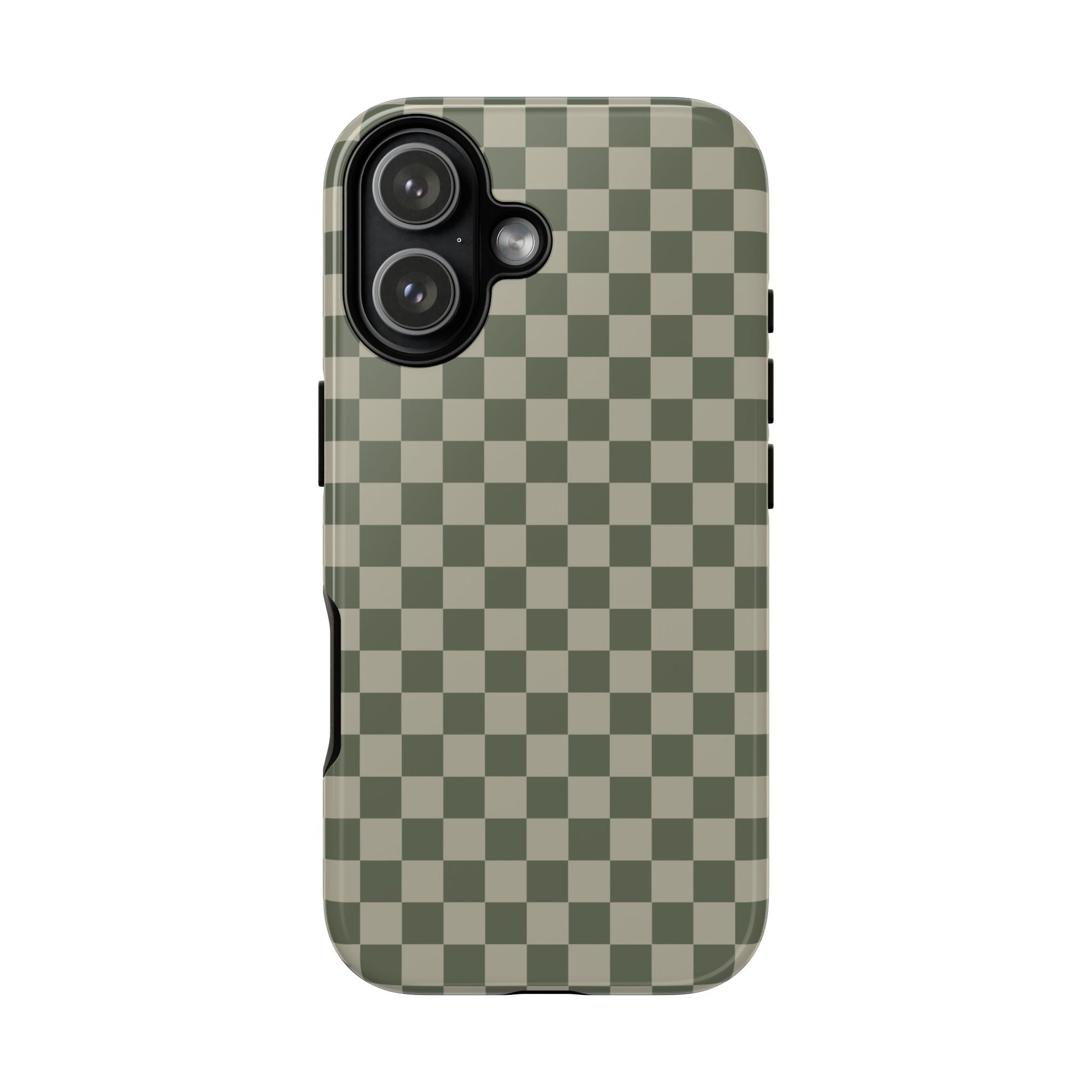 iPhone 17 / Glossy Phone Case - ’Bold Olive Green Checkered Pattern’ Phone Case