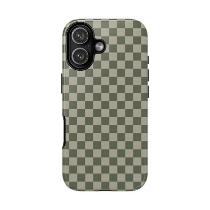 iPhone 17 / Glossy Phone Case - ’Bold Olive Green Checkered Pattern’ Phone Case