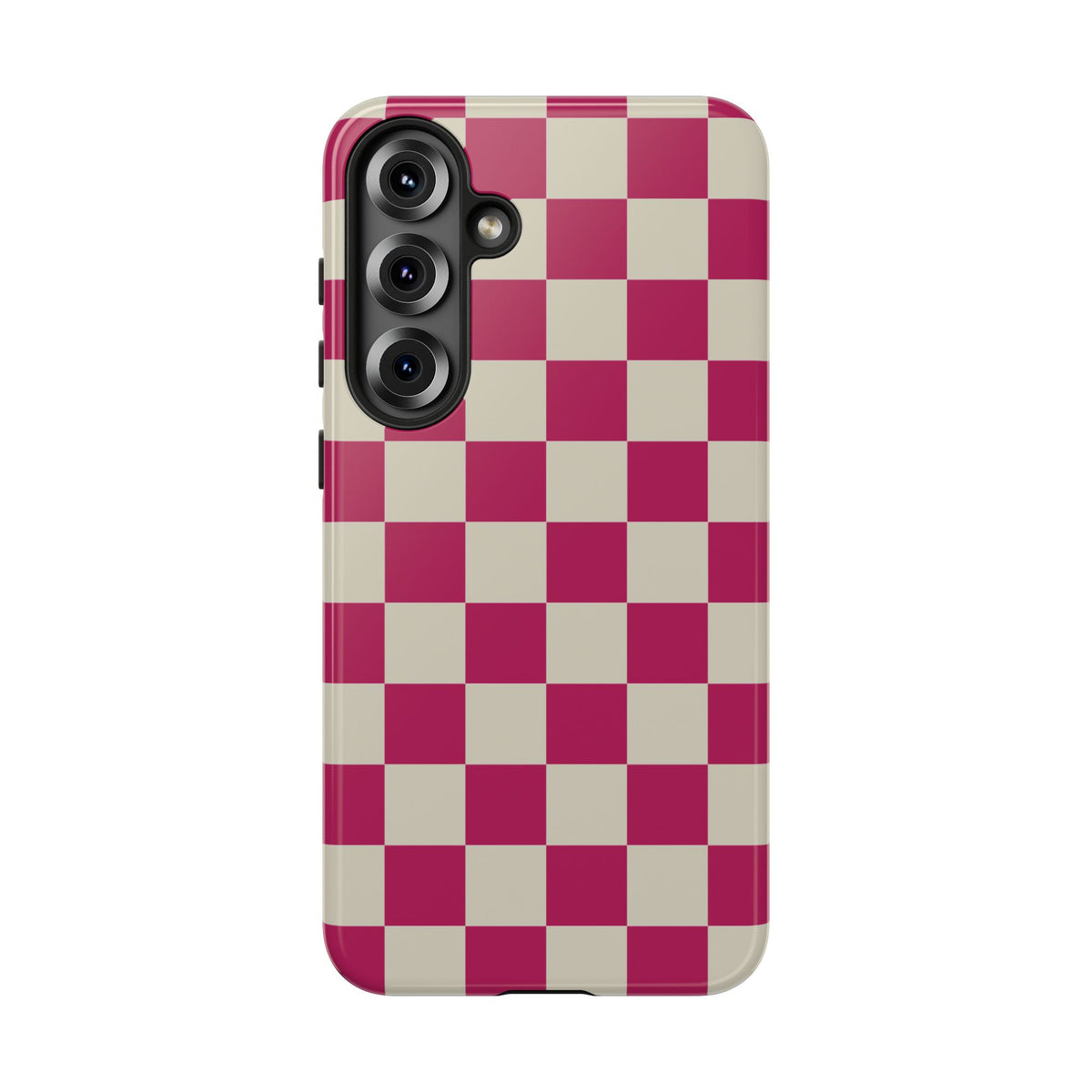 Pink & White Checked Pattern Phone Case - Pink Phone Case - Samsung Galaxy S25 Plus / Glossy