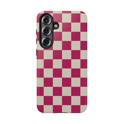 Pink & White Checked Pattern Phone Case - Pink Phone Case - Samsung Galaxy S25 Plus / Glossy