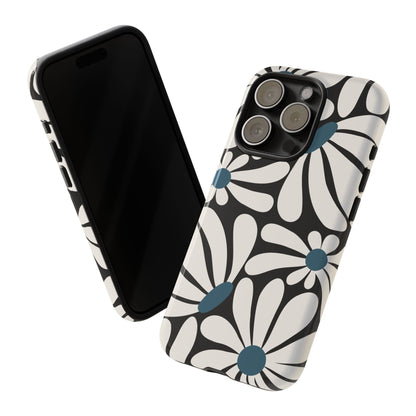 Retro Black Daisy Pattern Phone Case - Black Phone Case