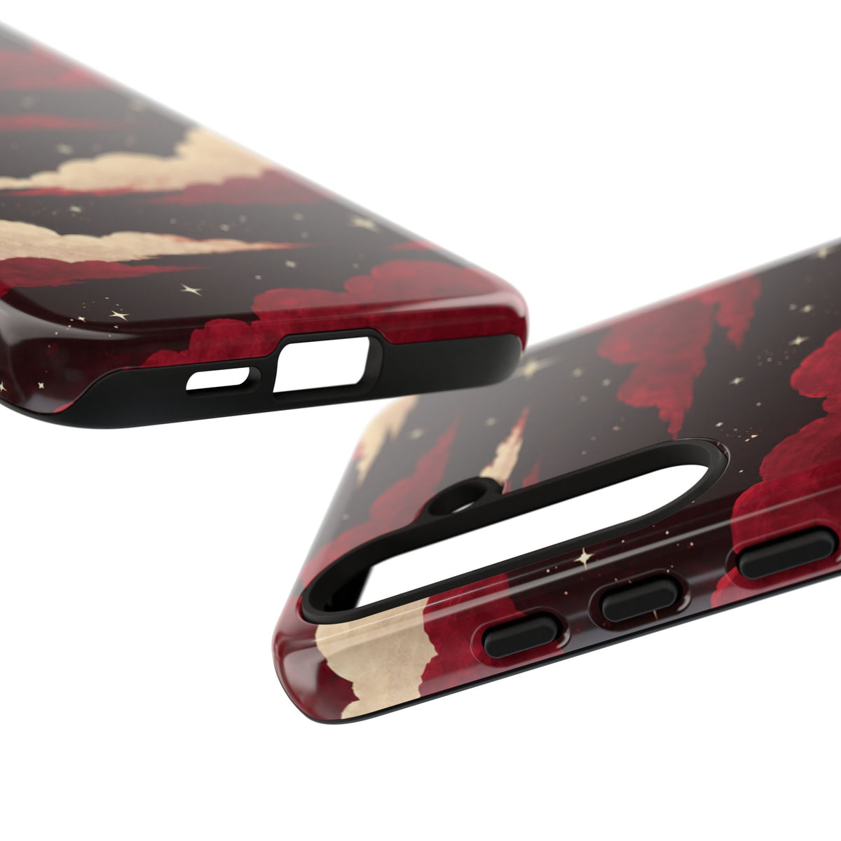 Illustrated Crimson Red Clouds & Stars Phone Case