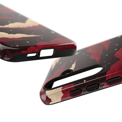 Illustrated Crimson Red Clouds & Stars Phone Case