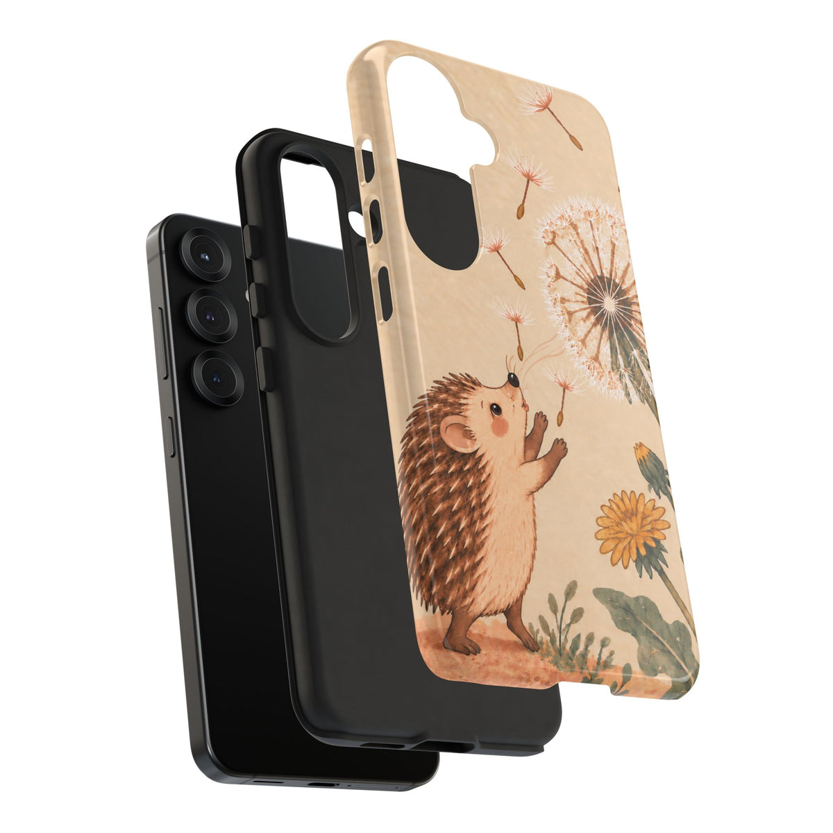 Whimsical Cream Hedgehog and Dandelion Phone Case - White Phone Case