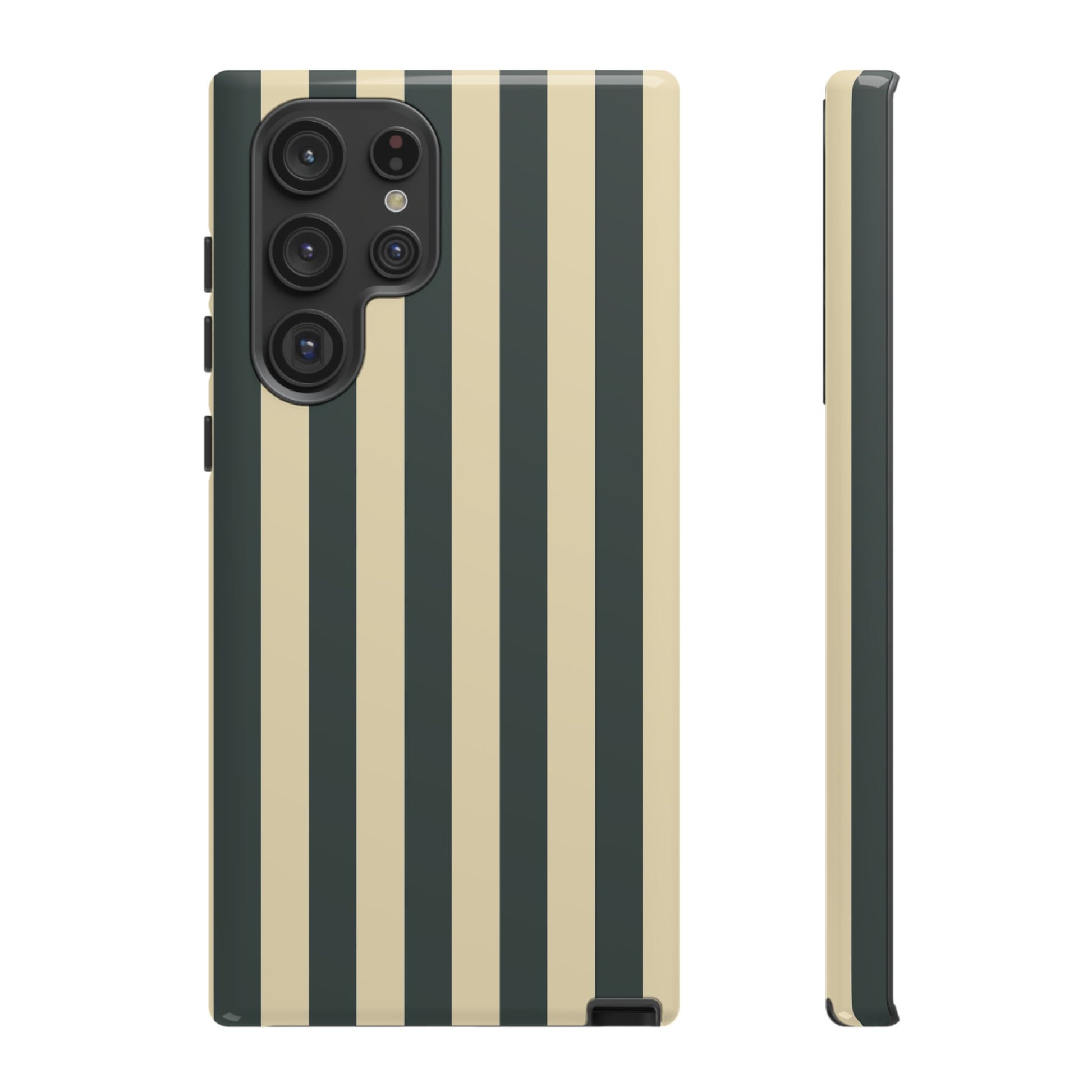 Samsung Galaxy S22 Ultra / Glossy Phone Case - ’Green & Beige Stripe Pattern’ Phone Case