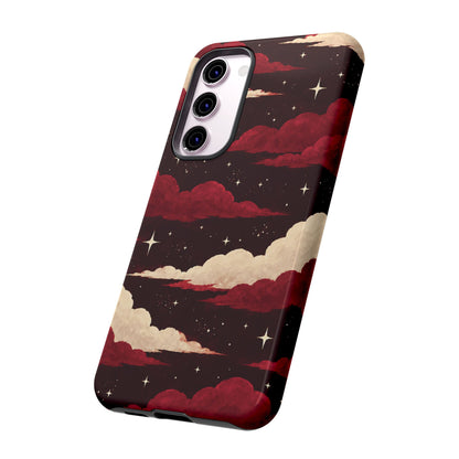 Illustrated Crimson Red Clouds & Stars Phone Case