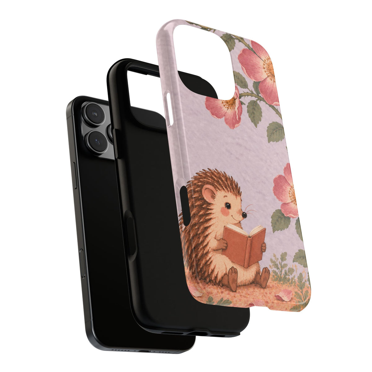 Whimsical Lilac Hedgehog and Wild Rose Phone Case - Purple Phone Case