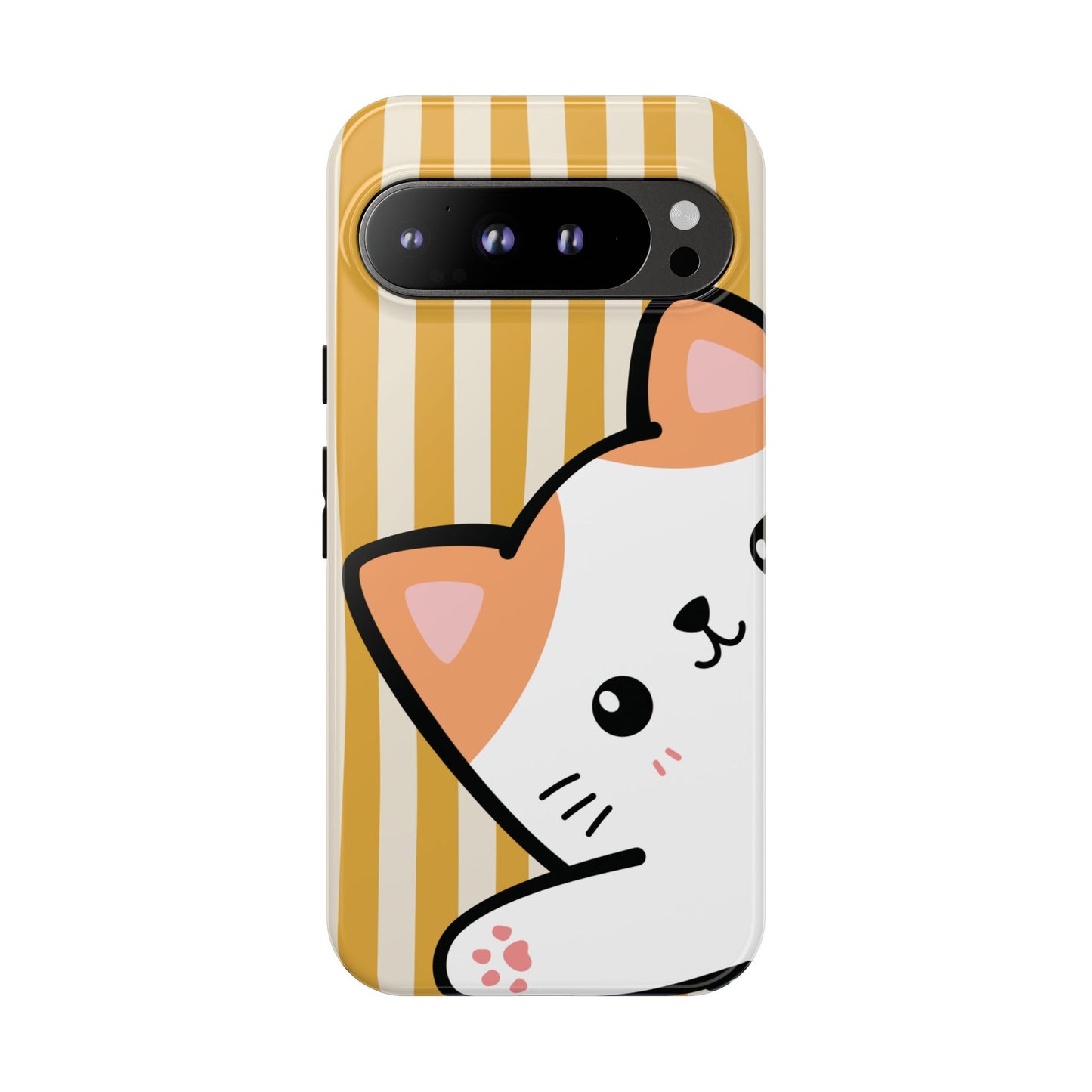 Google Pixel 9 Pro XL / Glossy Phone Case - Peakaboo Cat with Yellow Stripe Pattern Phone Case