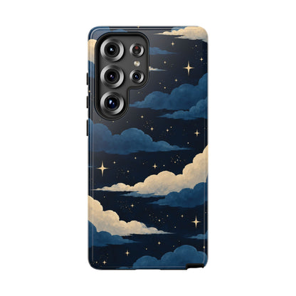Illustrated Navy Blue Clouds & Stars Phone Case
