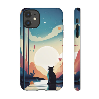 Stylised Cat & Moon Design Phone Case - Multicolor Phone Case - iPhone 11 / Glossy