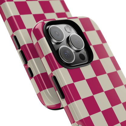 Pink & White Checked Pattern Phone Case - Pink Phone Case