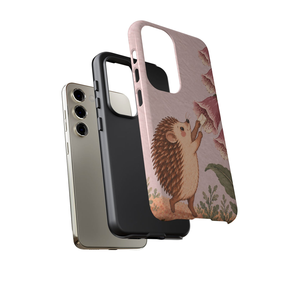Whimsical Blush Pink Hedgehog and Foxglove Phone Case - Pink Phone Case