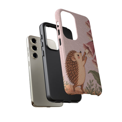 Whimsical Blush Pink Hedgehog and Foxglove Phone Case - Pink Phone Case
