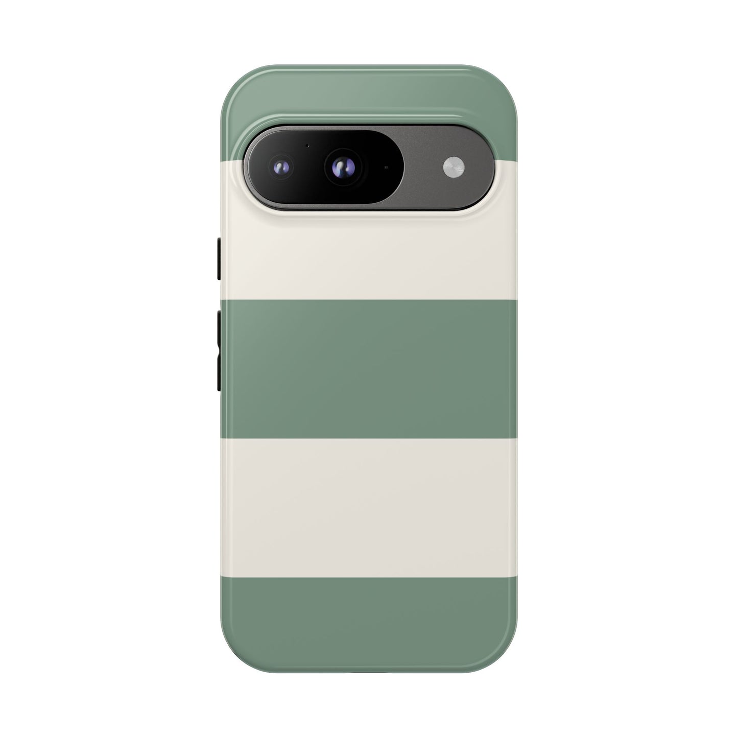 Google Pixel 9 / Glossy Phone Case - Green & White Horizontal Stripe Pattern Phone Case