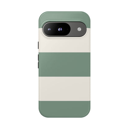Google Pixel 9 / Glossy Phone Case - Green & White Horizontal Stripe Pattern Phone Case