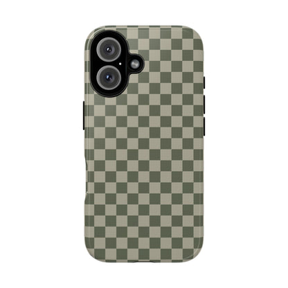 iPhone 16 / Glossy Phone Case - ’Bold Olive Green Checkered Pattern’ Phone Case