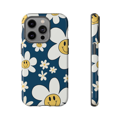 Fun Retro Daisy Pattern with Blue Background Phone Case - Blue Phone Case - iPhone 14 Pro / Glossy