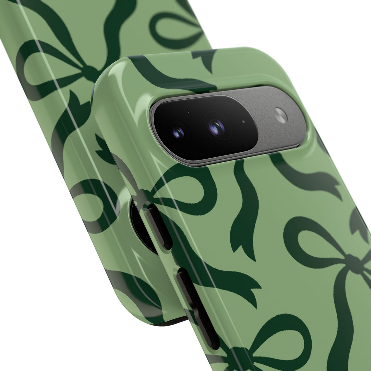 Bold Sage Green and Forest Green Bow Pattern Phone Case - Green Phone Case