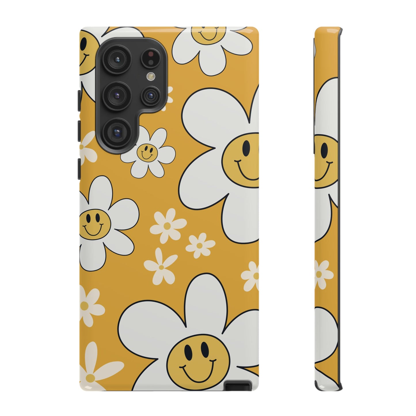 Fun Retro Daisy Pattern with Yellow Background Phone Case - Yellow Phone Case - Samsung Galaxy S22 Ultra / Glossy