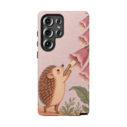 Whimsical Blush Pink Hedgehog and Foxglove Phone Case - Pink Phone Case - Samsung Galaxy S25 Ultra / Glossy