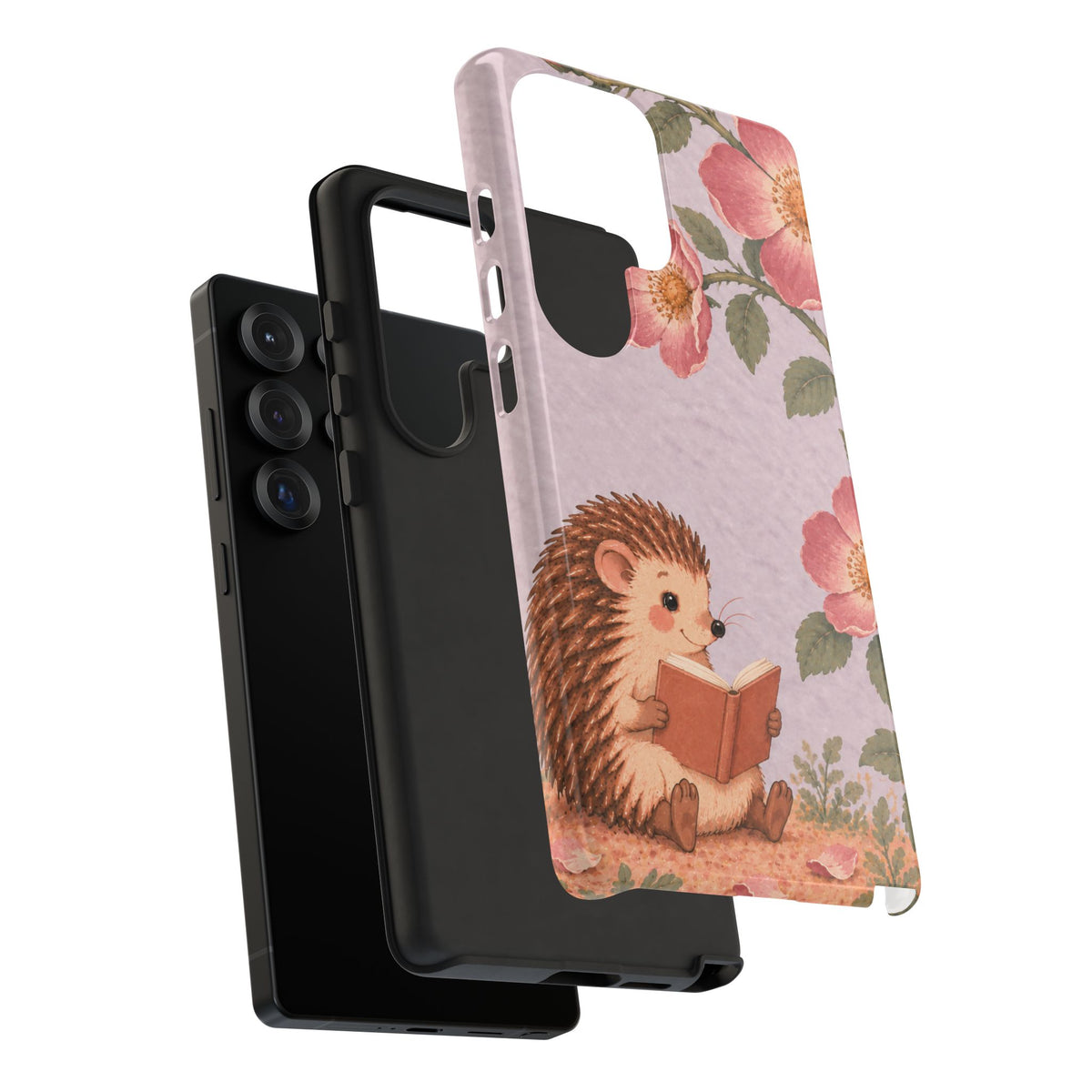 Whimsical Lilac Hedgehog and Wild Rose Phone Case - Purple Phone Case