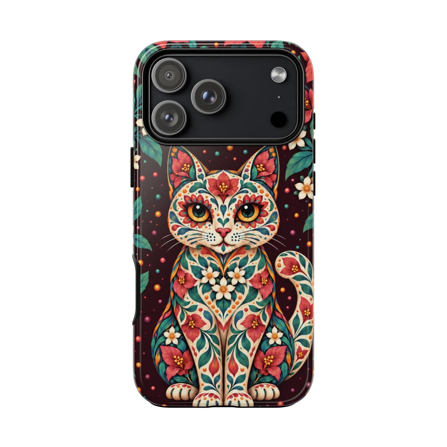 Vibrant Terracotta and Teal Calavera Cat Phone Case - Multicolor Phone Case - iPhone 17 Pro Max / Glossy