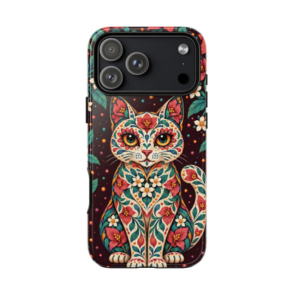 Vibrant Terracotta and Teal Calavera Cat Phone Case - Multicolor Phone Case - iPhone 17 Pro Max / Glossy