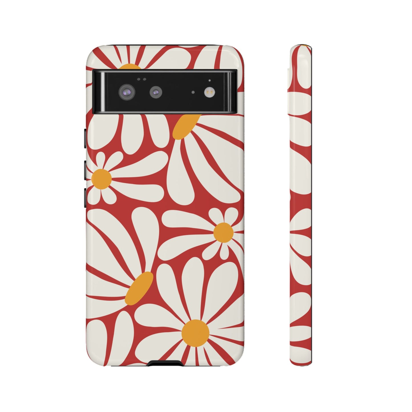 Retro Red Daisy Pattern Phone Case - Red Phone Case - Google Pixel 6 / Glossy